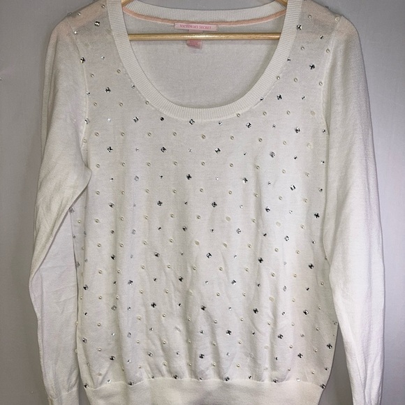 Victoria Secret L Elegant Romantic White Embellished Women's Top - Picture 2 of 7